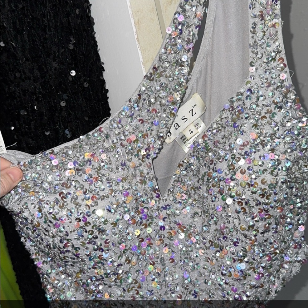 Jasz Silver One Shoulder Sequin Cocktail Dress - Picture 2 of 3